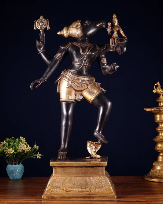 Pure Brass Large Varaha Lakshmi Statue – 24" Black and golden finish - Sama Homes Idol - Brass Sculpture
