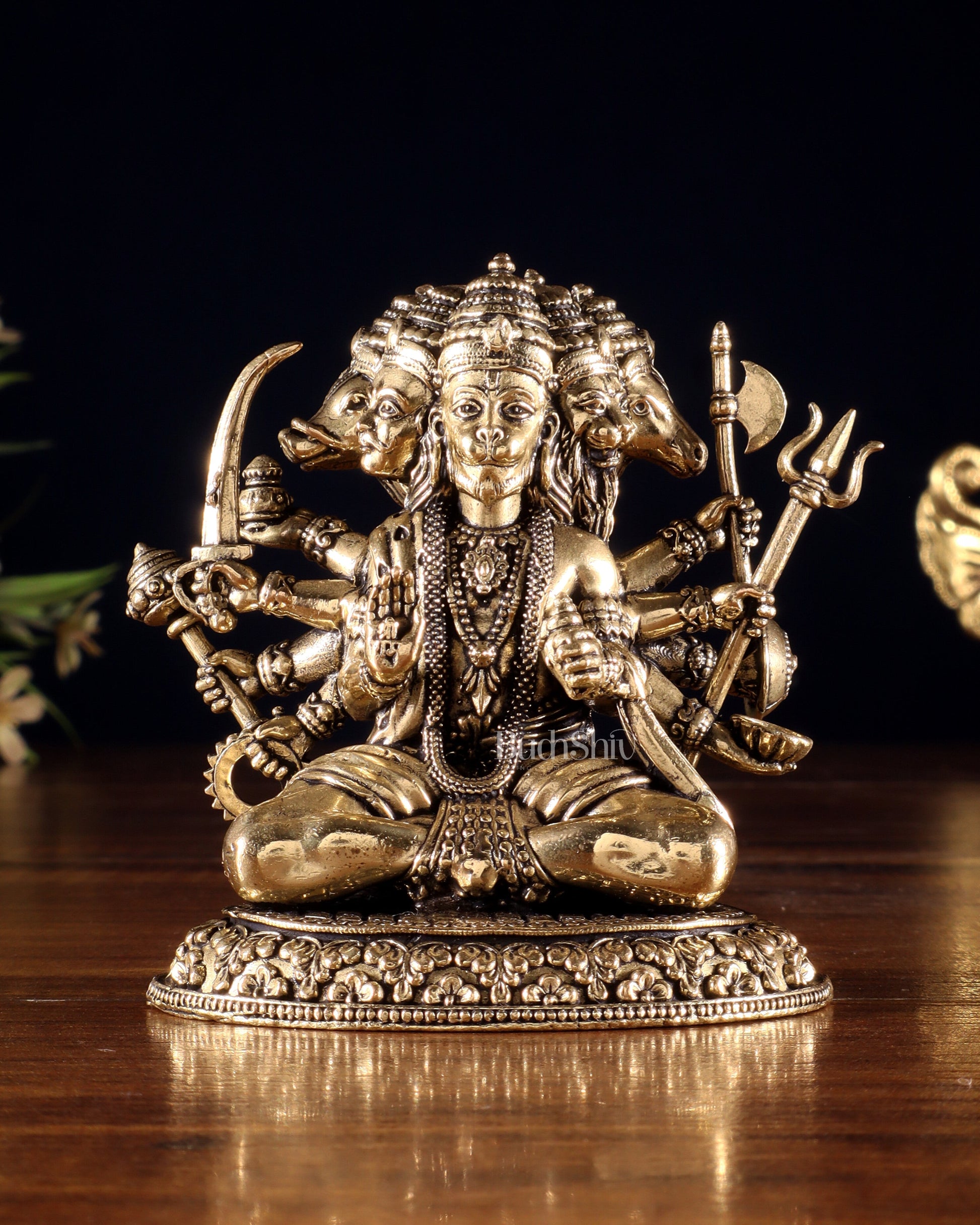 Brass Superfine Panchmukhi Hanuman Idol | Cross-Legged Pose - Sama Homes Idol - Brass Sculpture - Eco-friendly - Sama Homes