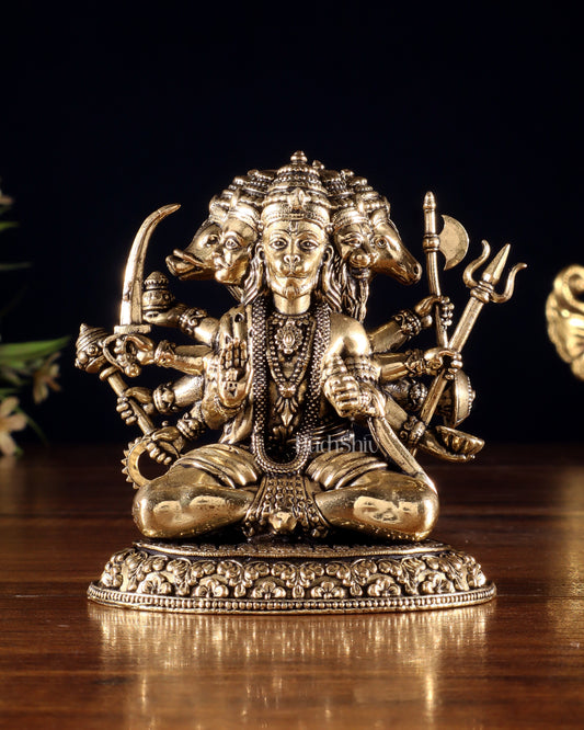 Brass Superfine Panchmukhi Hanuman Idol | Cross-Legged Pose - Sama Homes Idol - Brass Sculpture