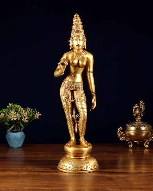 Pure Brass Bhoga Shakti Standing Uma Parvati Idol 18 inch - Sama Homes Idol - Brass Sculpture