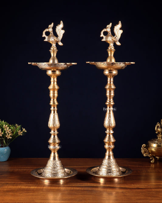 Brass Mahabharat Inauguration Oil Lamp Diya – 21" Pair – Sama Homes