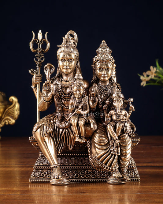 Brass Shiv Parivar Idol – 6" Superfine Carving | 100% Certified Copper & Brass - Sama Homes Idol - Brass Sculpture