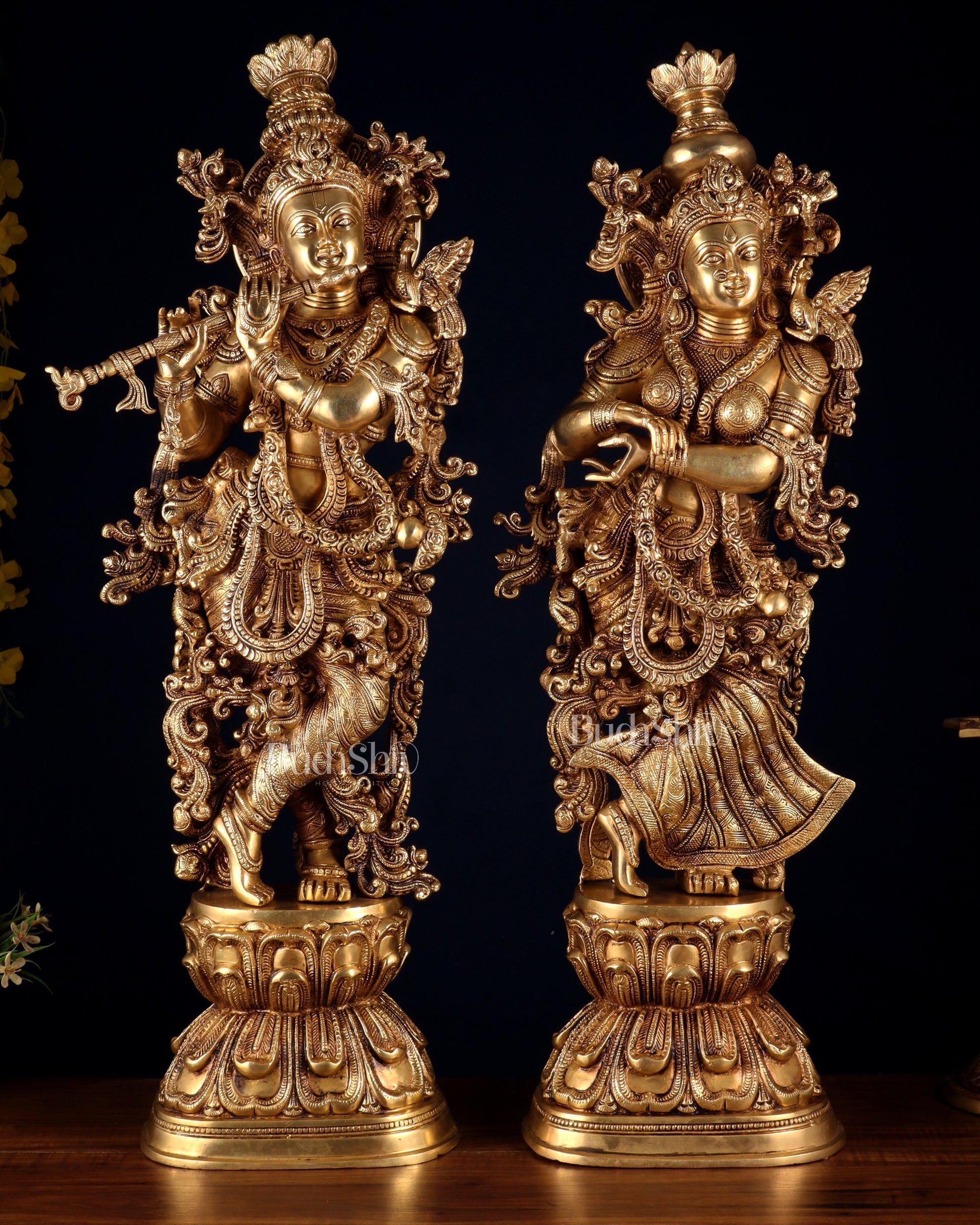 Pure Brass Radha Krishna Statue | 30" pair superfine carvings - Sama Homes Idol - Brass Sculpture - Eco-friendly - Sama Homes