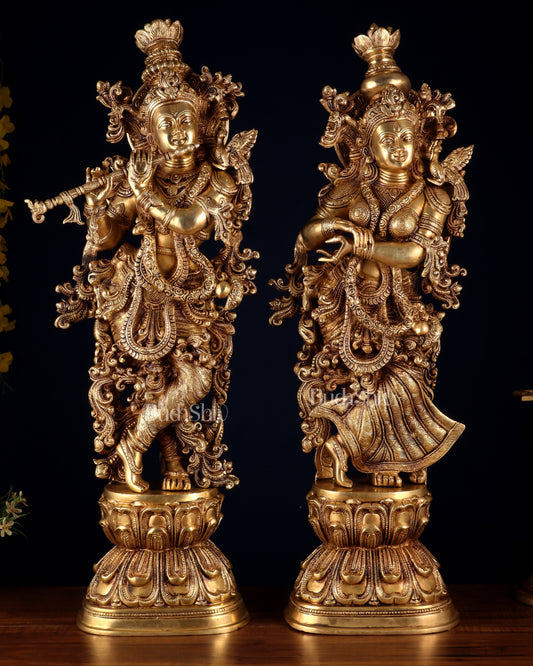 Pure Brass Radha Krishna Statue | 30" pair superfine carvings - Sama Homes Idol - Brass Sculpture