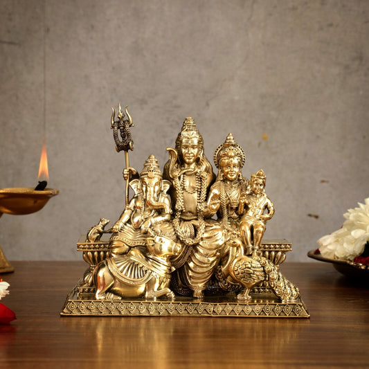 Pure Brass Superfine Shiv Parivar Idol - 6 inch - Sama Homes Idol - Brass Sculpture