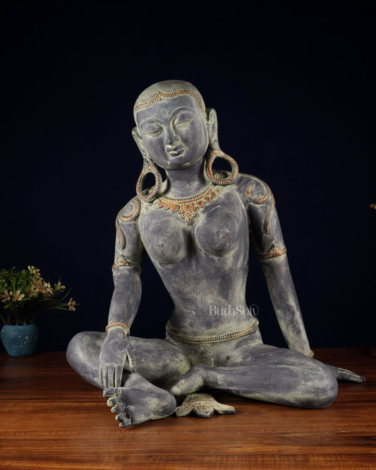 Brass Large seated Parvati – Tibetan Style, 19 Inch | 100% Certified Copper & Brass - Sama Homes Idol - Brass Sculpture