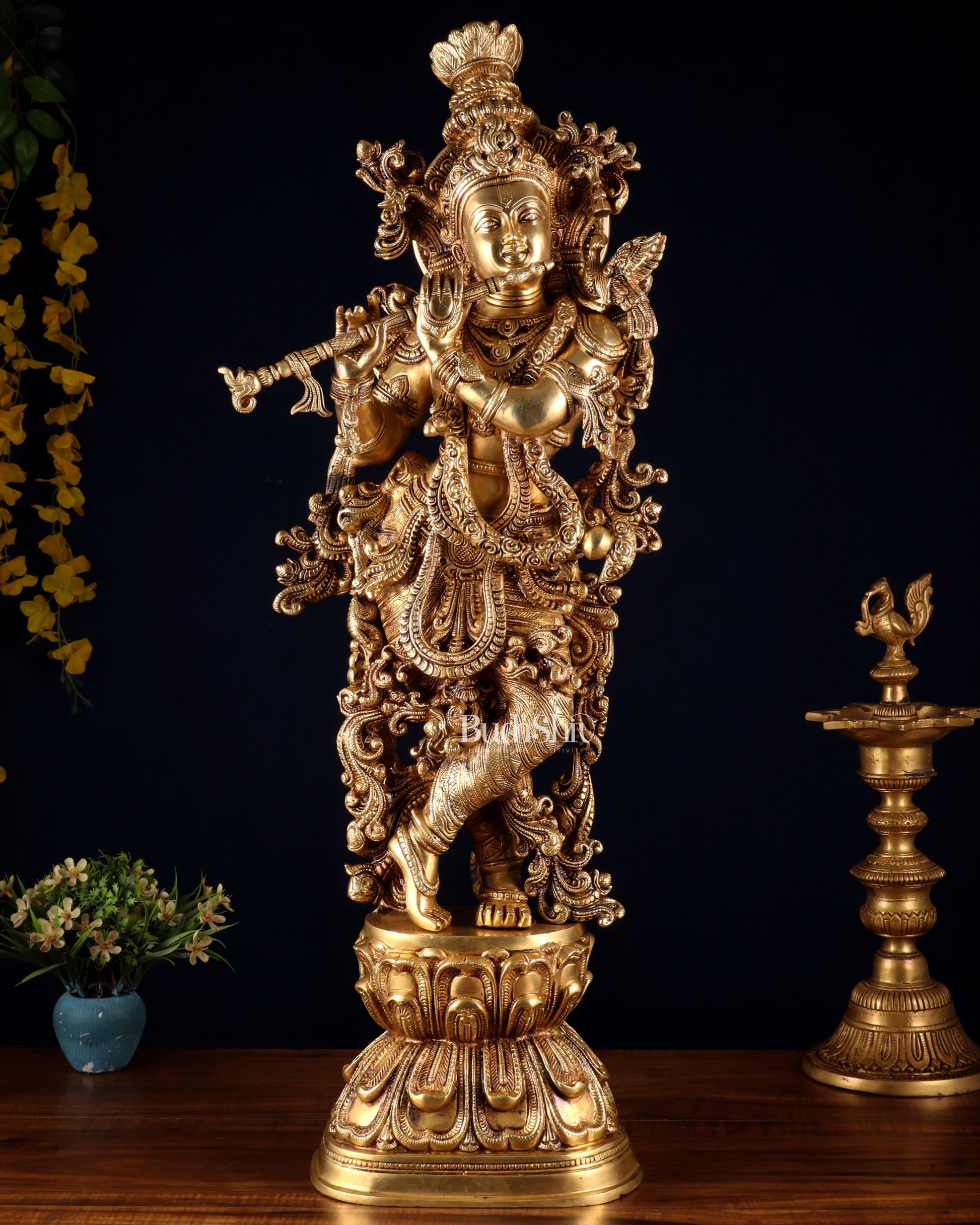 Brass Superfine Krishna Statue - 30" Original - Sama Homes Idol - Brass Sculpture - Eco-friendly - Sama Homes
