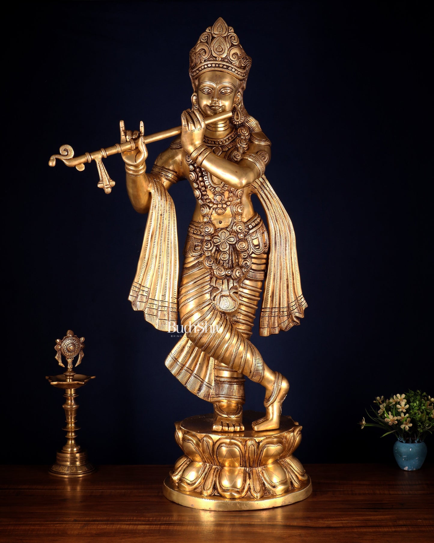 Brass Superfine Large Lord Krishna Statue – 36” | 38 kg | Only at SAMA Homes - Sama Homes Idol - Brass Sculpture