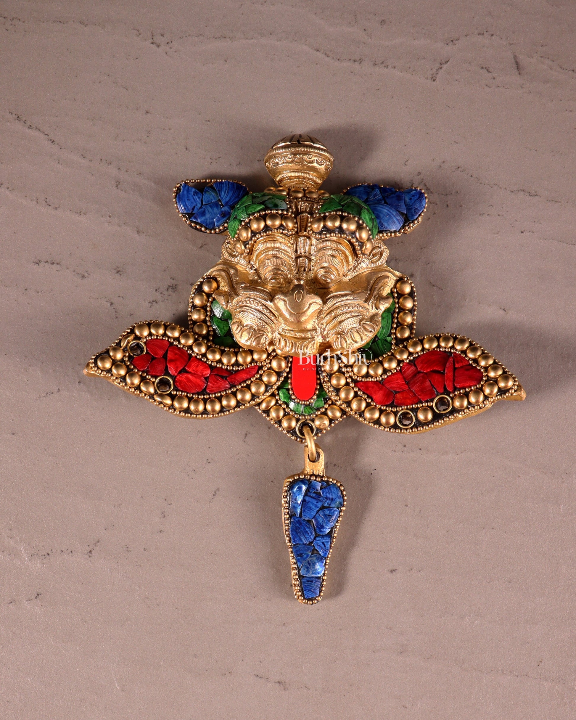 Pure Brass Kirtimukha Yali Wall Hanging - 6" Height, 8" Width meenakari - Sama Homes Idol - Brass Sculpture - Eco-friendly - Sama Homes