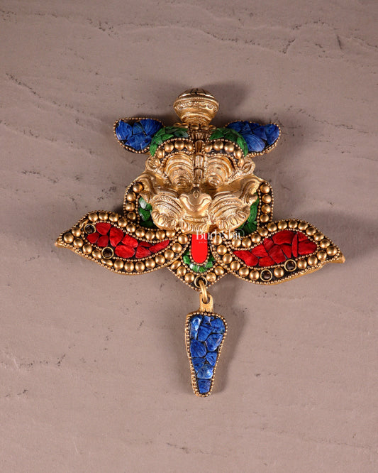 Pure Brass Kirtimukha Yali Wall Hanging - 6" Height, 8" Width meenakari - Sama Homes Idol - Brass Sculpture