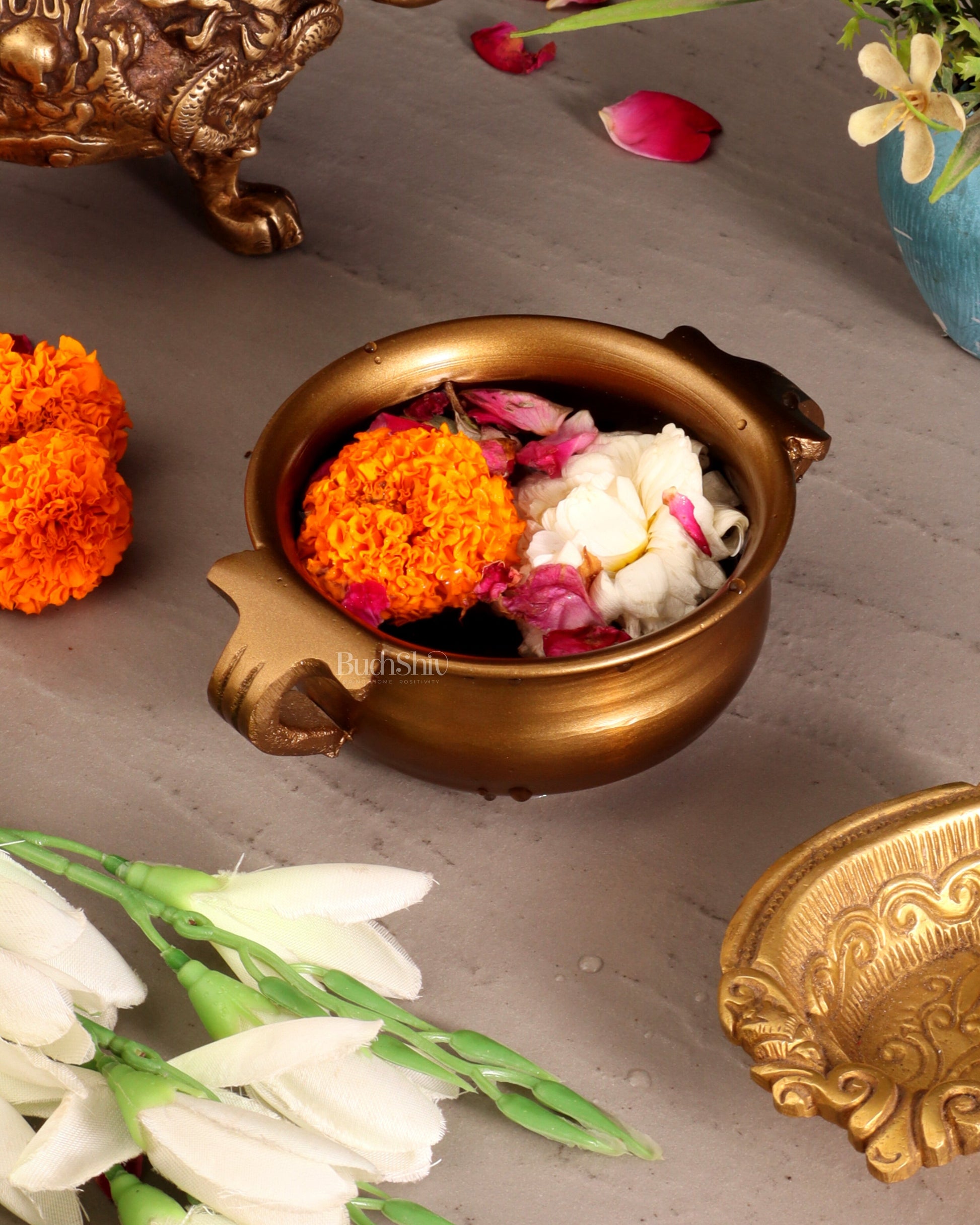 Brass Tiny Urli – Antique Matte Finish | 5” Wide – Sama Homes - Eco-friendly - Sama Homes