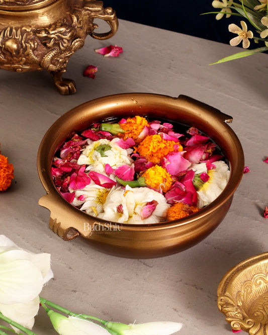 Pure Brass Wide Urli – Antique Finish | 7.5" – Sama Homes