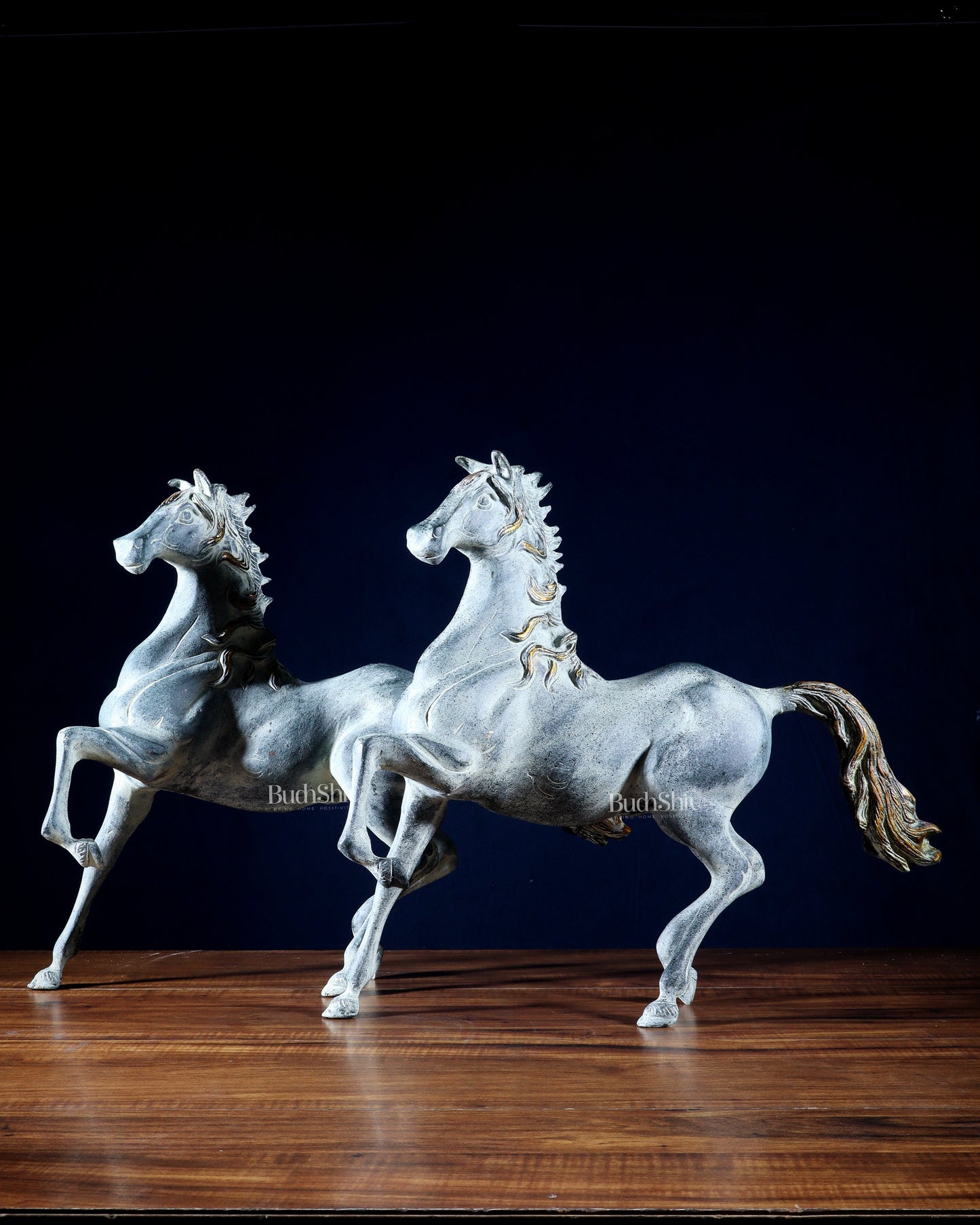 Pair of Pure Brass Galloping Horse Statues – Sand Finish | Feng Shui Symbol of Victory and Progress | 15.35" H