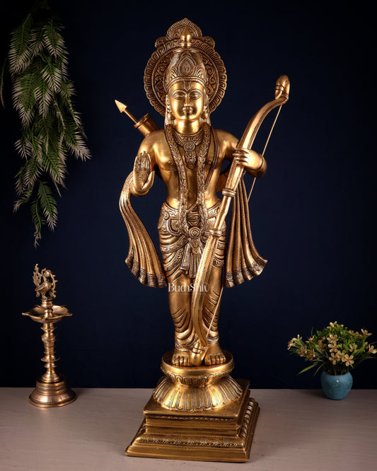 Pure Brass Lord Shri Ram Chandra Statue in Blessing Mudra – 31” - Sama Homes Idol - Brass Sculpture
