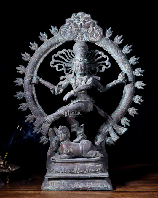 Handcrafted Bronze Nataraja – Dancing Shiva Vintage Indonesian Sculpture 22" - Sama Homes Idol - Brass Sculpture