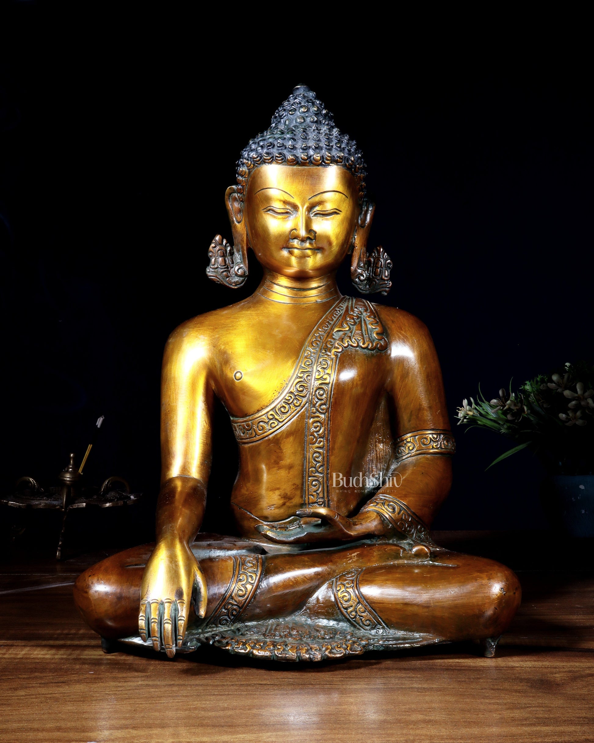 Brass Buddha Statue | 14 inch | 100% Certified Copper & Brass - Sama Homes Idol - Brass Sculpture - Eco-friendly - Sama Homes
