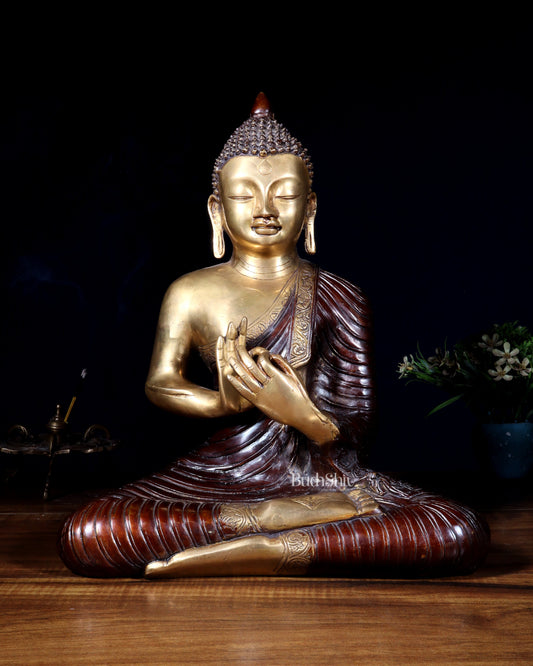 Pure Brass Buddha Statue 14 inch dual tone - Sama Homes Idol - Brass Sculpture