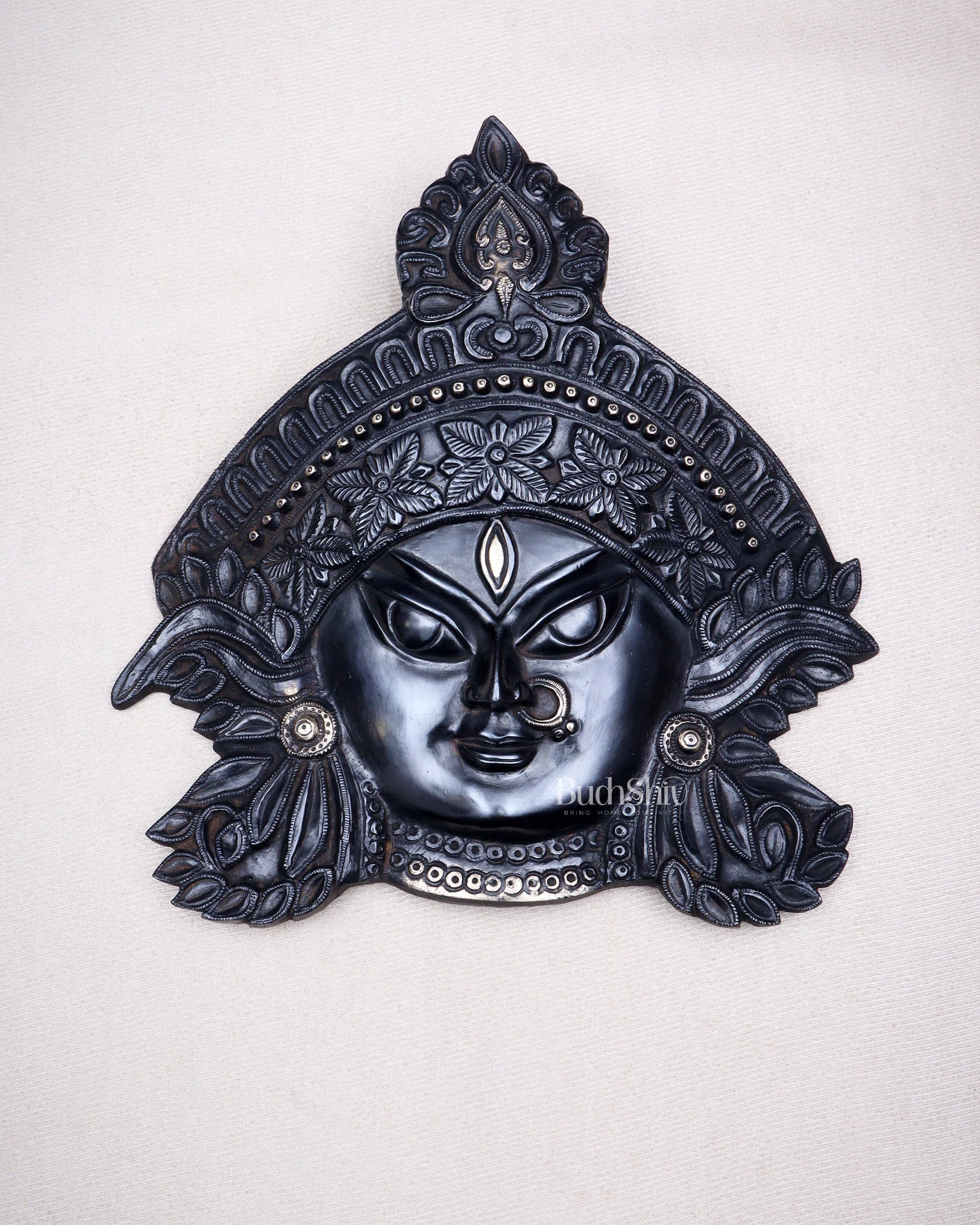 Brass Durga Wall Hanging 8x11 inch black edition | 100% Certified Copper & Brass - Sama Homes Idol - Brass Sculpture - Eco-friendly - Sama Homes