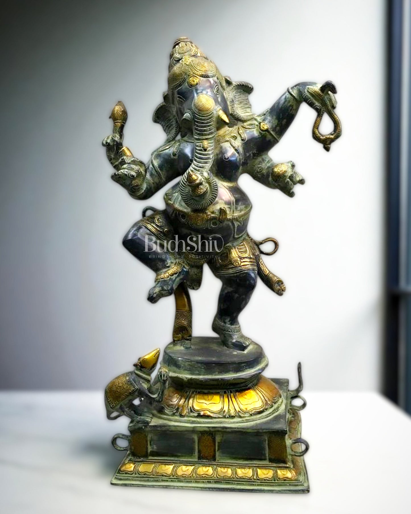 Pure Brass Dancing Ganesha Statue | 22.4” - Sama Homes Idol - Brass Sculpture