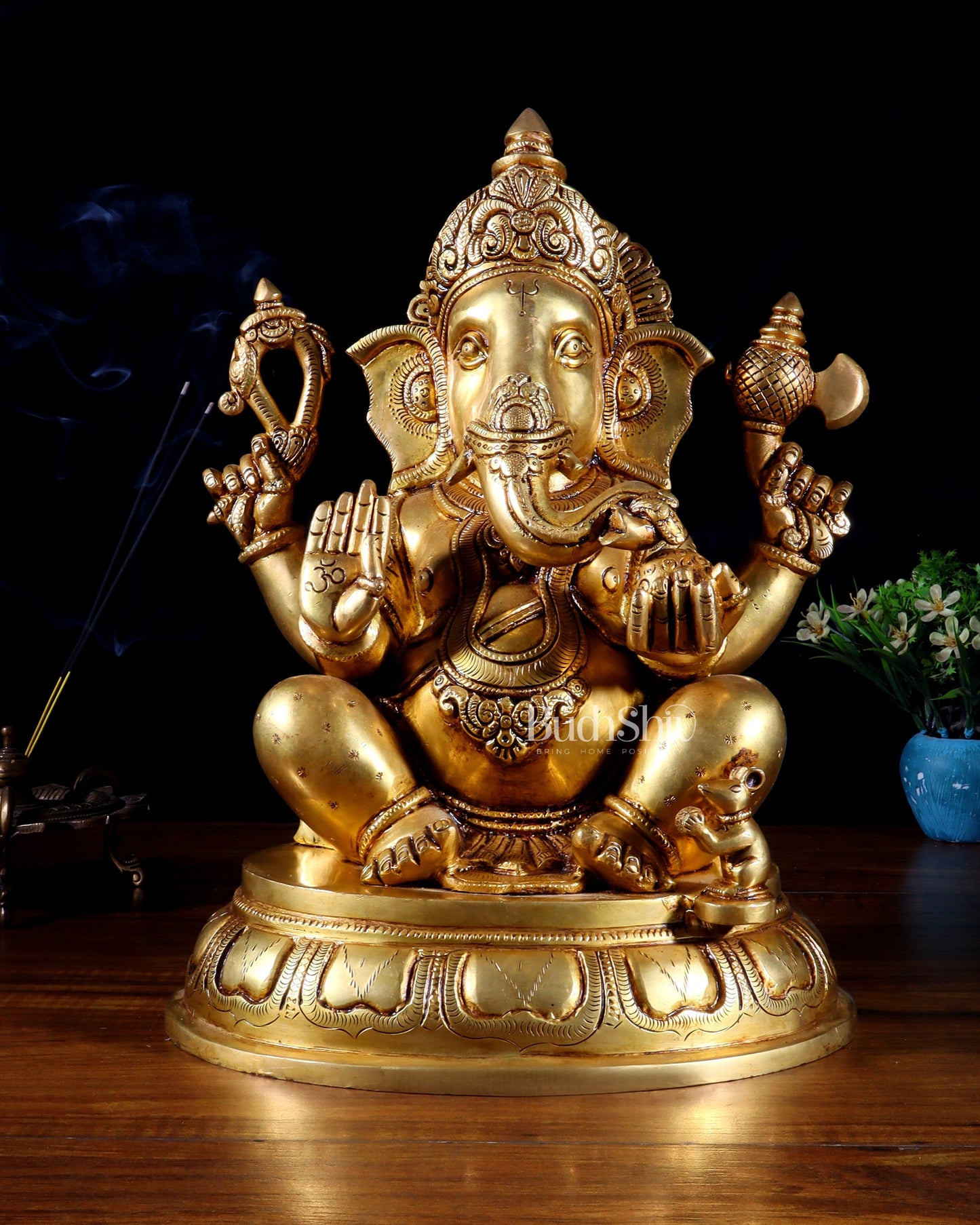 Brass Superfine Lord Ganesha Handcrafted Idol 14" - Sama Homes Idol - Brass Sculpture