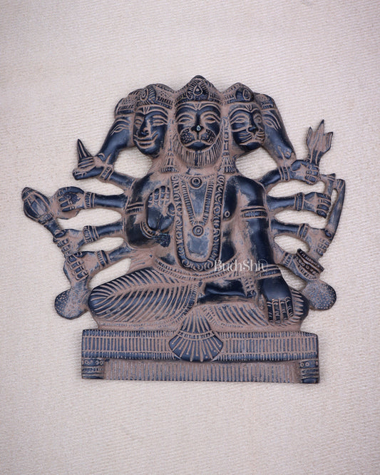 Panchmukhi Hanuman Brass Wall Hanging | Auspicious & Ward off Evil | 8" - Sama Homes Idol - Brass Sculpture