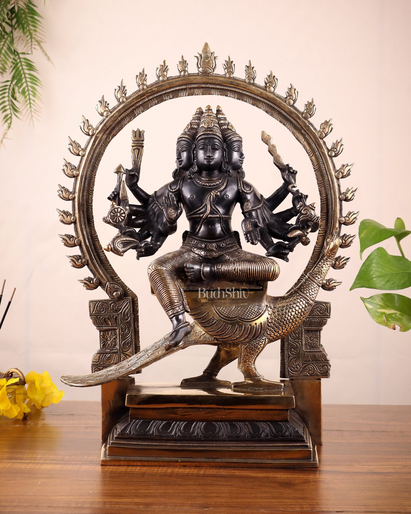 Brass Large Murugan with six faces statue 17" | 100% Certified Copper & Brass - Sama Homes Idol - Brass Sculpture