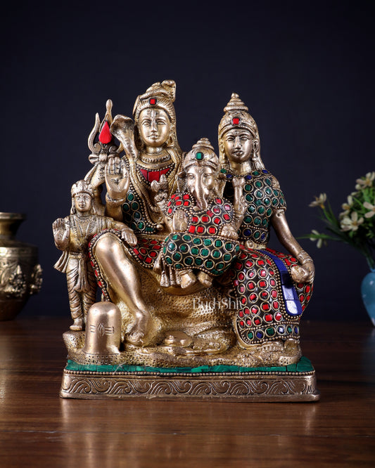 Brass Shiv Parivar idol | 8" Height | 100% Certified Copper & Brass - Sama Homes Idol - Brass Sculpture