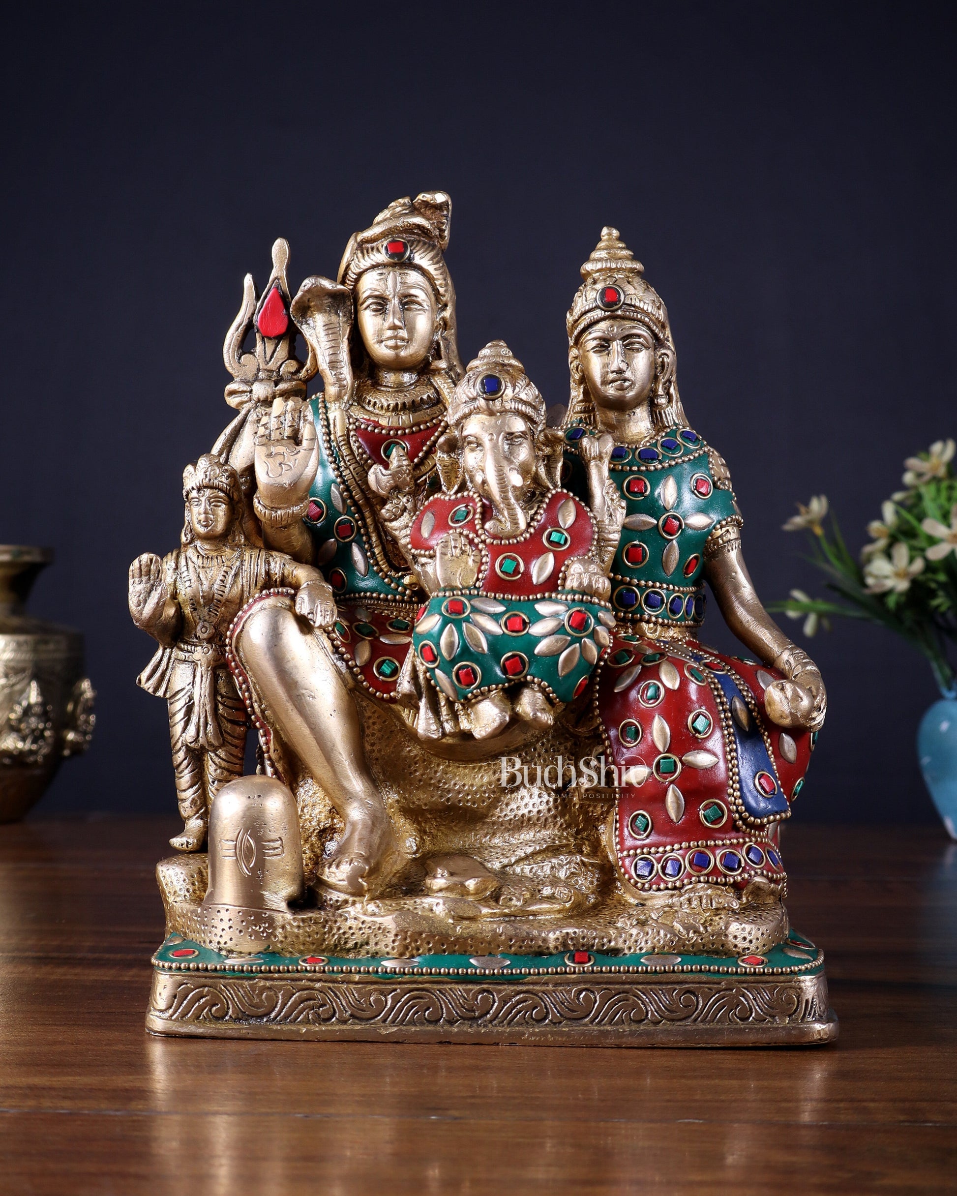 Brass Shiv Parivar idol | 8" Height | 100% Certified Copper & Brass - Sama Homes Idol - Brass Sculpture - Eco-friendly - Sama Homes