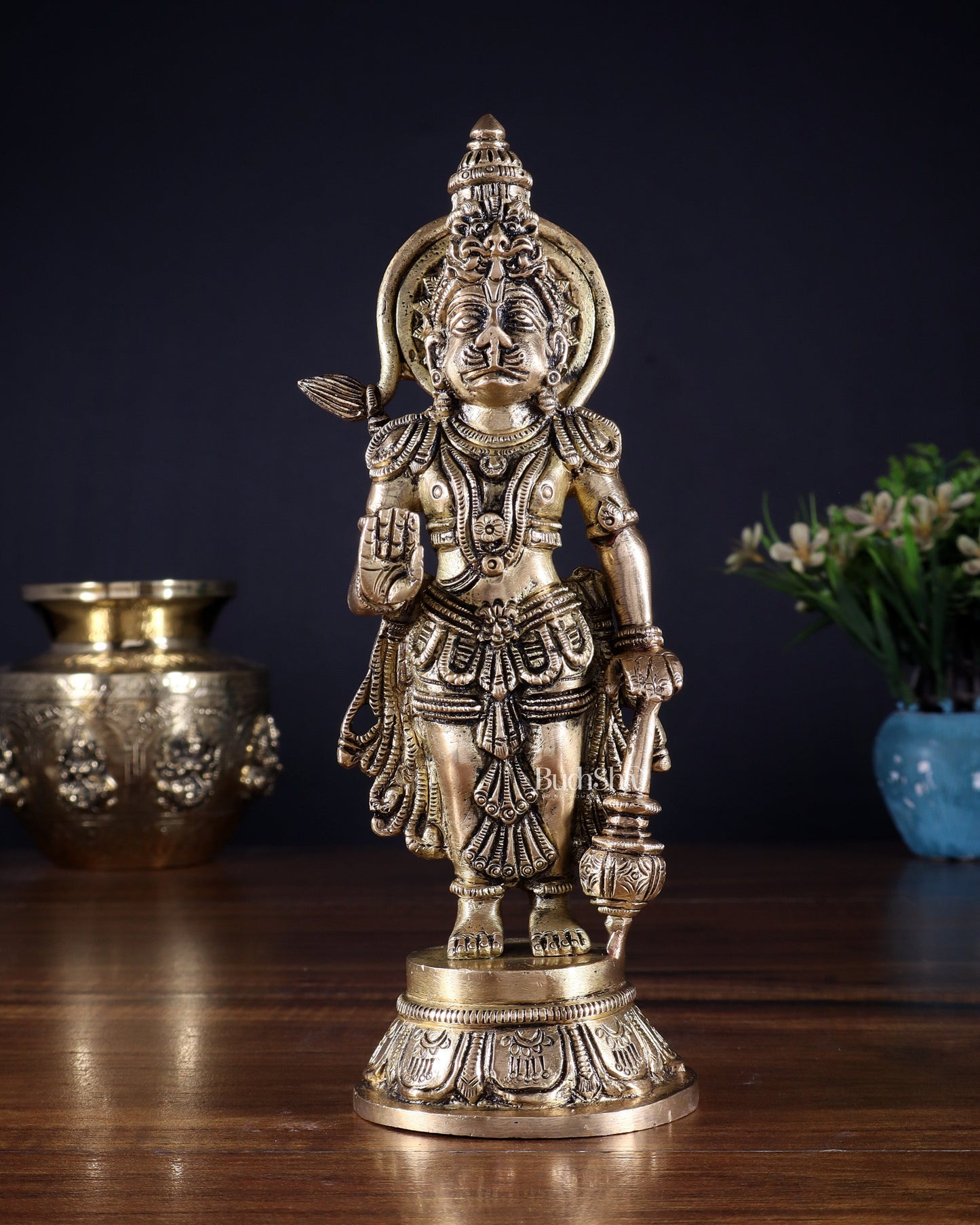 Pure Brass Standing Hanuman Idol – 8.5 Inch | Superfine Carving - Sama Homes Idol - Brass Sculpture