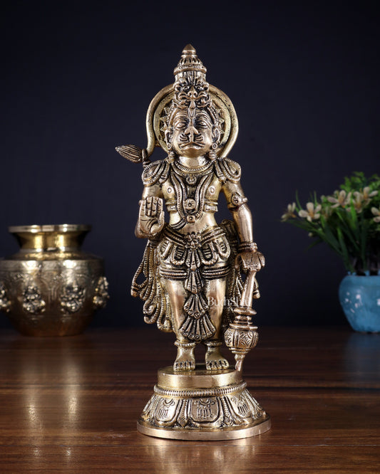 Pure Brass Standing Hanuman Idol – 8.5 Inch | Superfine Carving - Sama Homes Idol - Brass Sculpture