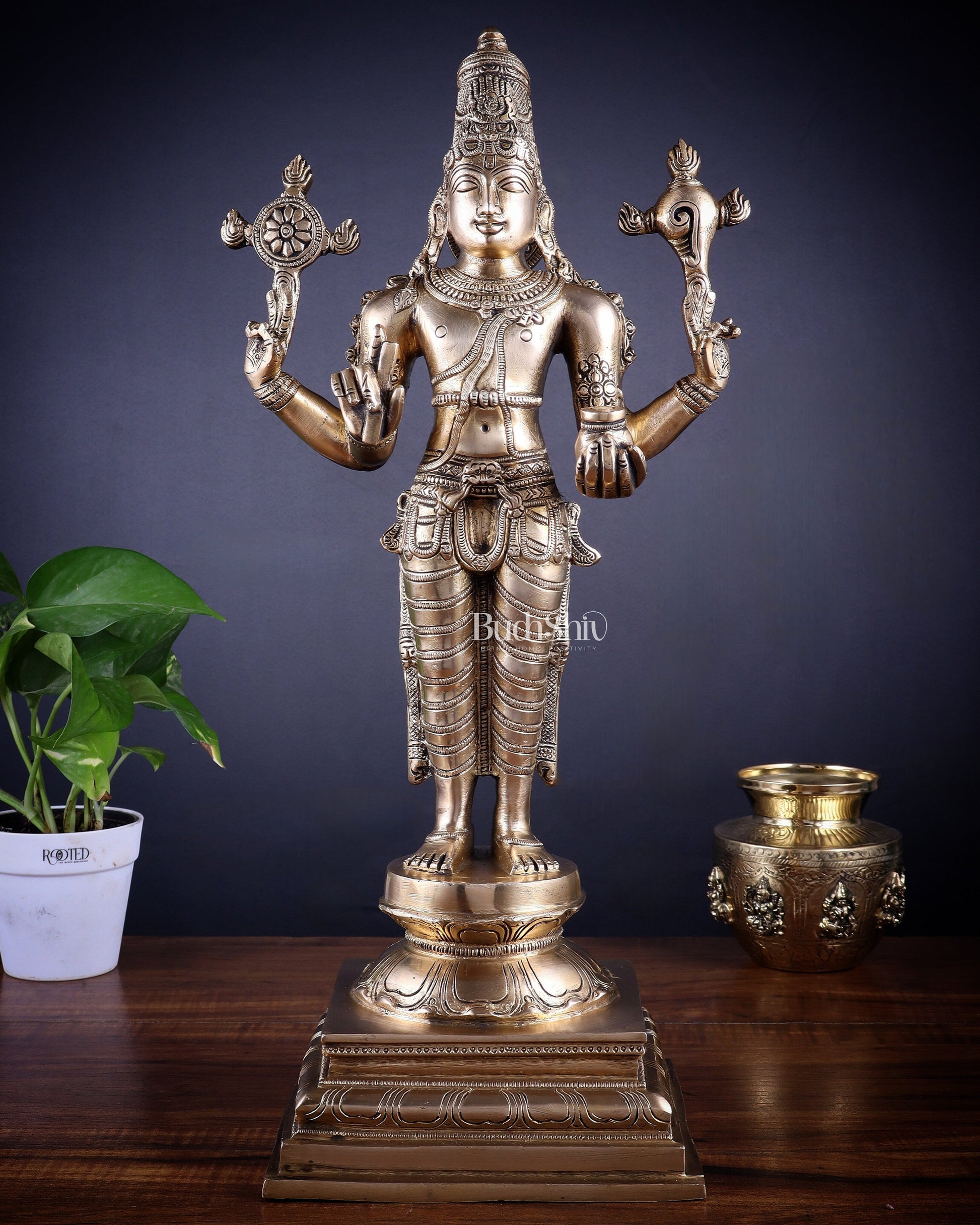 Brass Dhanvantari Sculpture - 20" Height | 100% Certified Copper & Brass - Sama Homes Idol - Brass Sculpture - Eco-friendly - Sama Homes