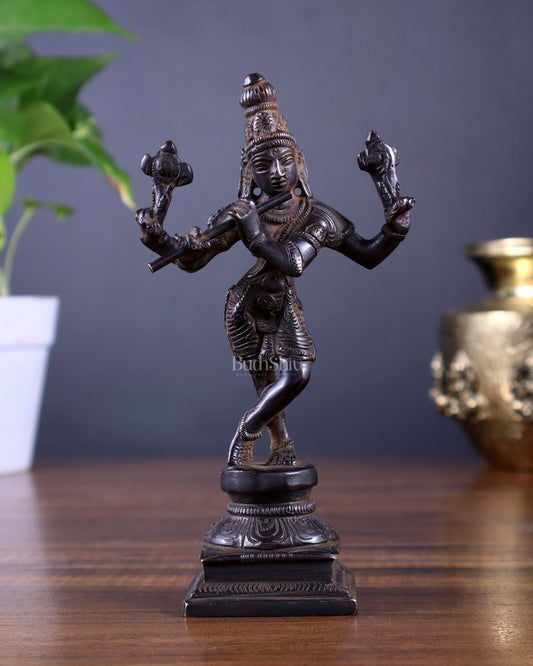 Pure Brass Charbhuja Krishna (Vishnu Roopam) Idol 6" - Sama Homes Idol - Brass Sculpture