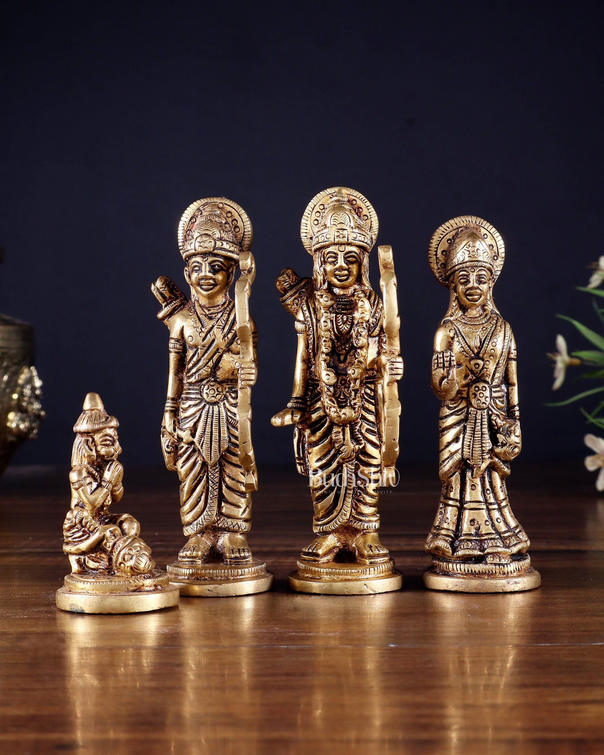 Brass Ram Darbar 4.5 inch small | 100% Certified Copper & Brass - Sama Homes Idol - Brass Sculpture - Eco-friendly - Sama Homes