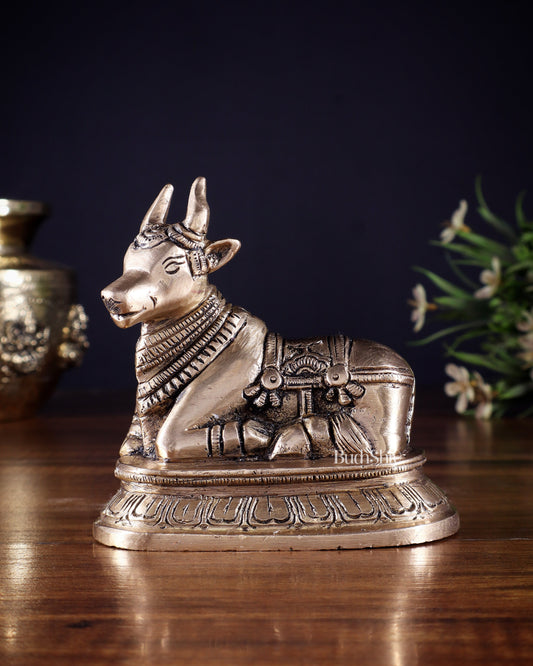 Pure Brass Small Nandi Statue – 4.5 Inch | - Sama Homes Idol - Brass Sculpture