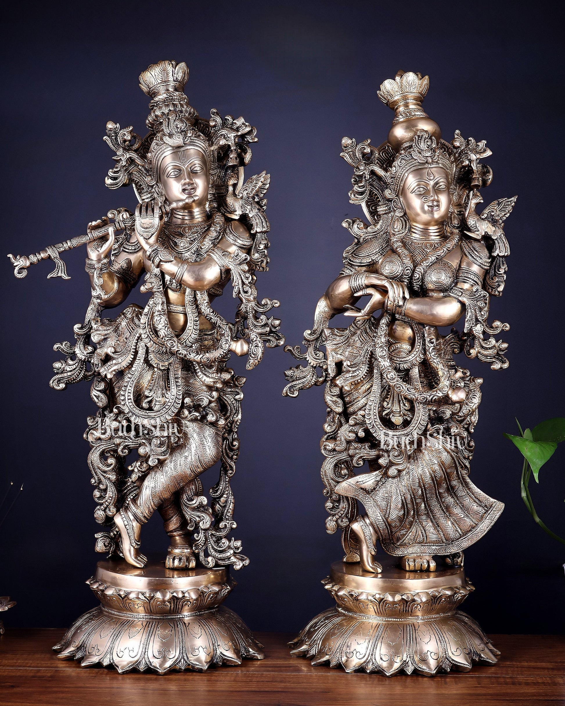 Brass Radha Krishna statue pair  - 27 Inches | 100% Certified Copper & Brass - Sama Homes Idol - Brass Sculpture - Eco-friendly - Sama Homes