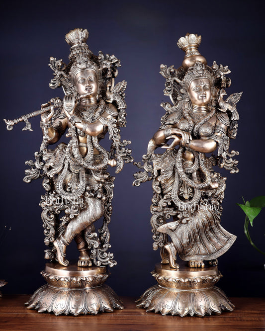 Brass Radha Krishna statue pair  - 27 Inches | 100% Certified Copper & Brass - Sama Homes Idol - Brass Sculpture