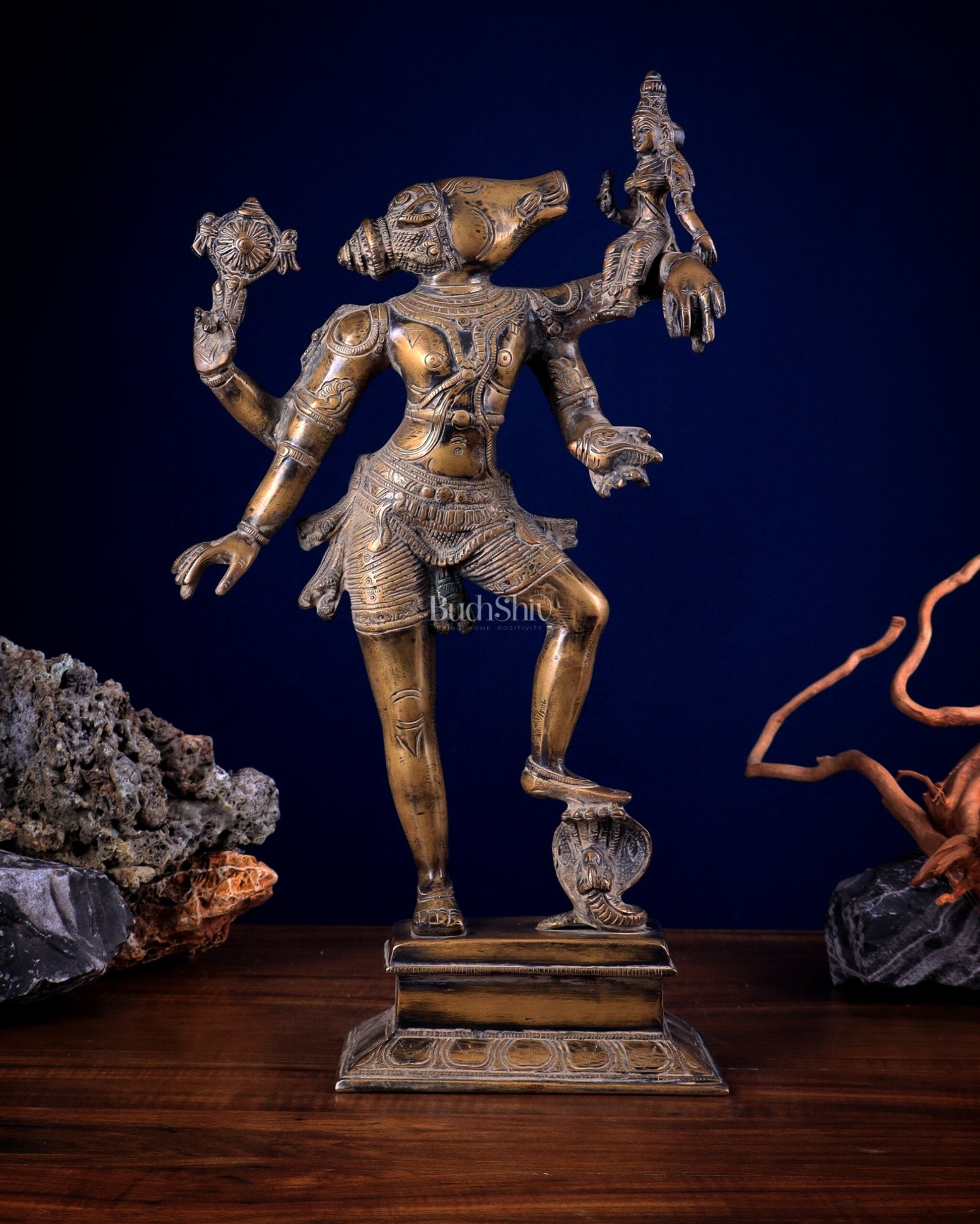Varaha with Bhooma Devi Varaha Lakshmi Brass Statue 17 inch Gold vintage - Sama Homes Idol - Brass Sculpture - Eco-friendly - Sama Homes