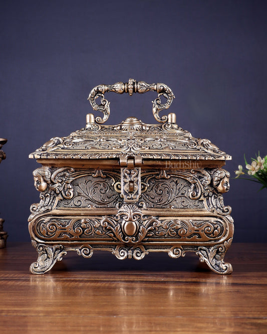 Vintage Victorian Brass Jewellery/Treasure Box 9" - Sama Homes Idol - Brass Sculpture