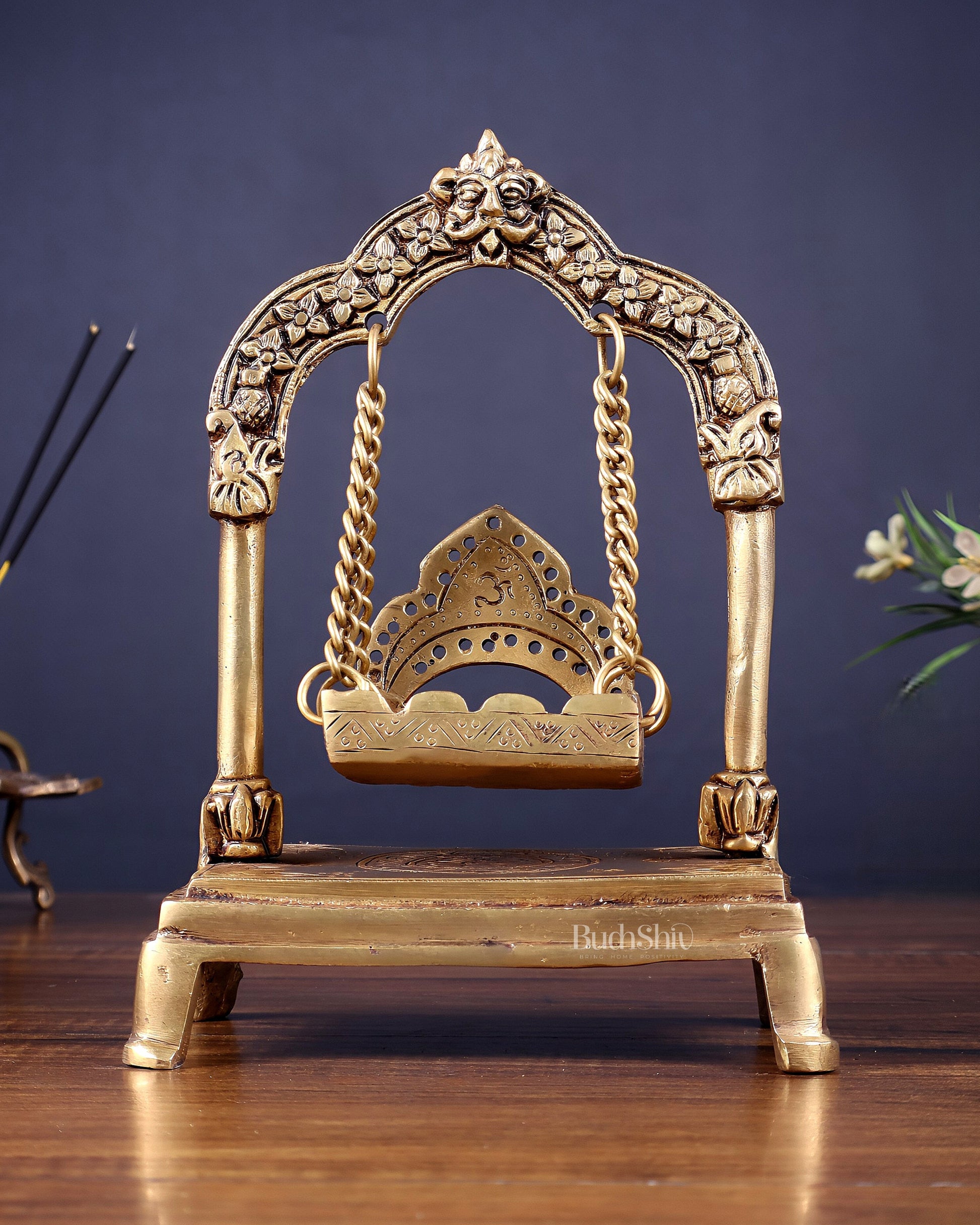 Pure Brass Swing Jhoola (Oonjal) for Home Temple 8" - Sama Homes Idol - Brass Sculpture - Eco-friendly - Sama Homes