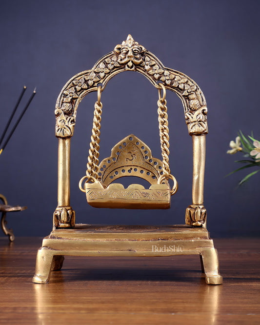 Pure Brass Swing Jhoola (Oonjal) for Home Temple 8" - Sama Homes Idol - Brass Sculpture