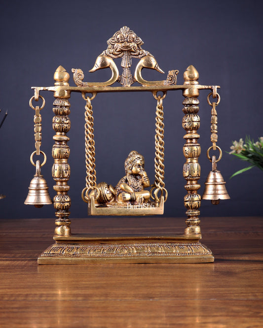Pure Brass baby krishna bal gopal makhan chor Swing Hanging Bells | 10 Inch | - Sama Homes Idol - Brass Sculpture