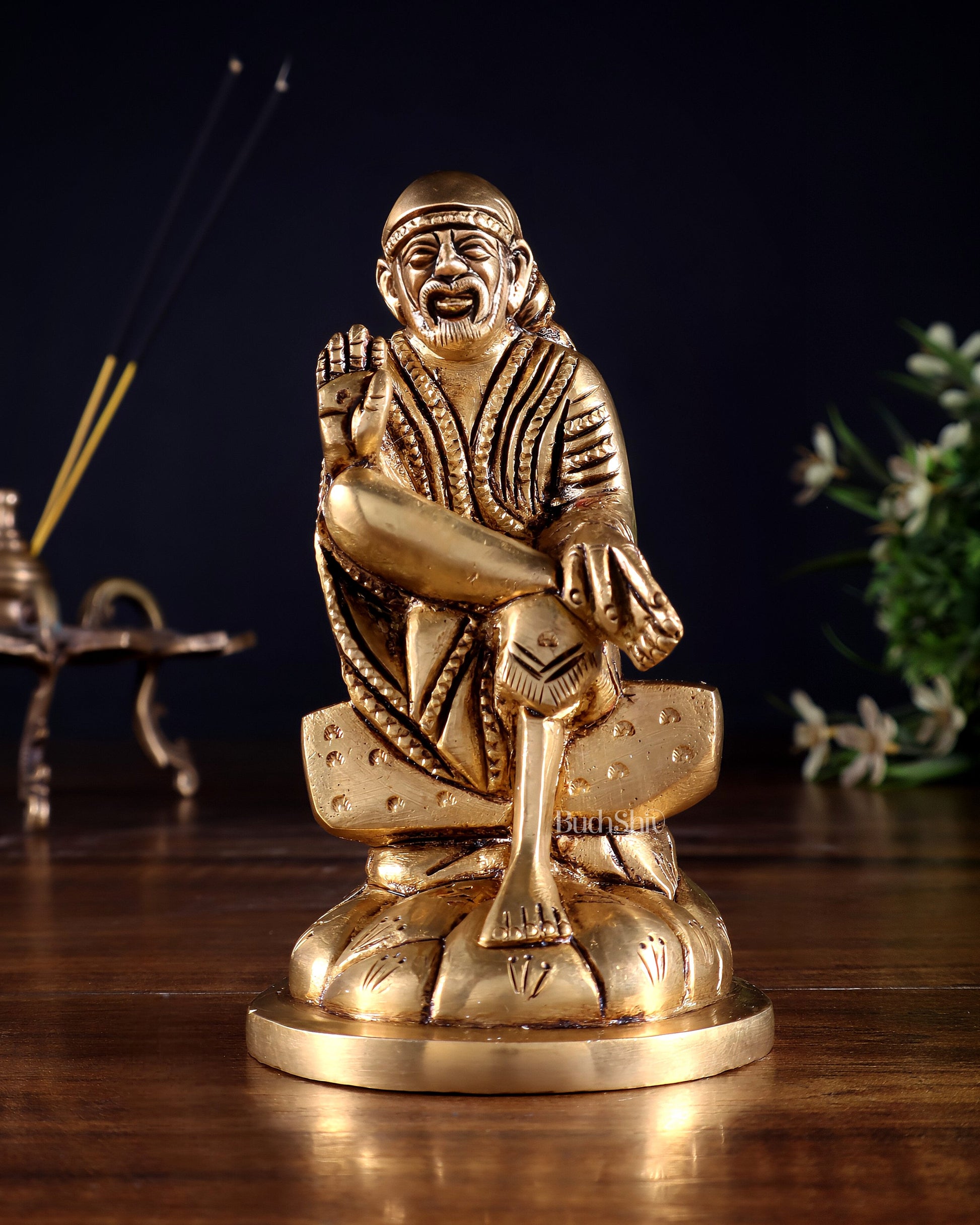 Brass Superfine Sai Baba Idol for Home Temple - 4.5 inch - Sama Homes Idol - Brass Sculpture - Eco-friendly - Sama Homes