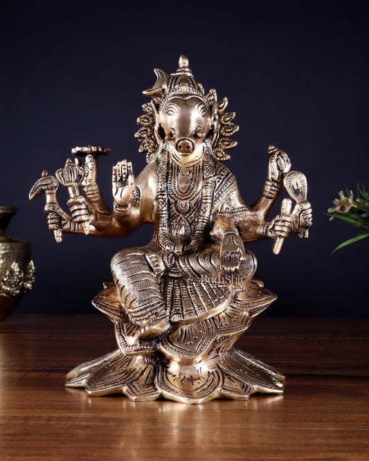 Brass Superfine Goddess Varahi Statue with Fine Carvings – 21.5 cm (8.5 in) - Sama Homes Idol - Brass Sculpture