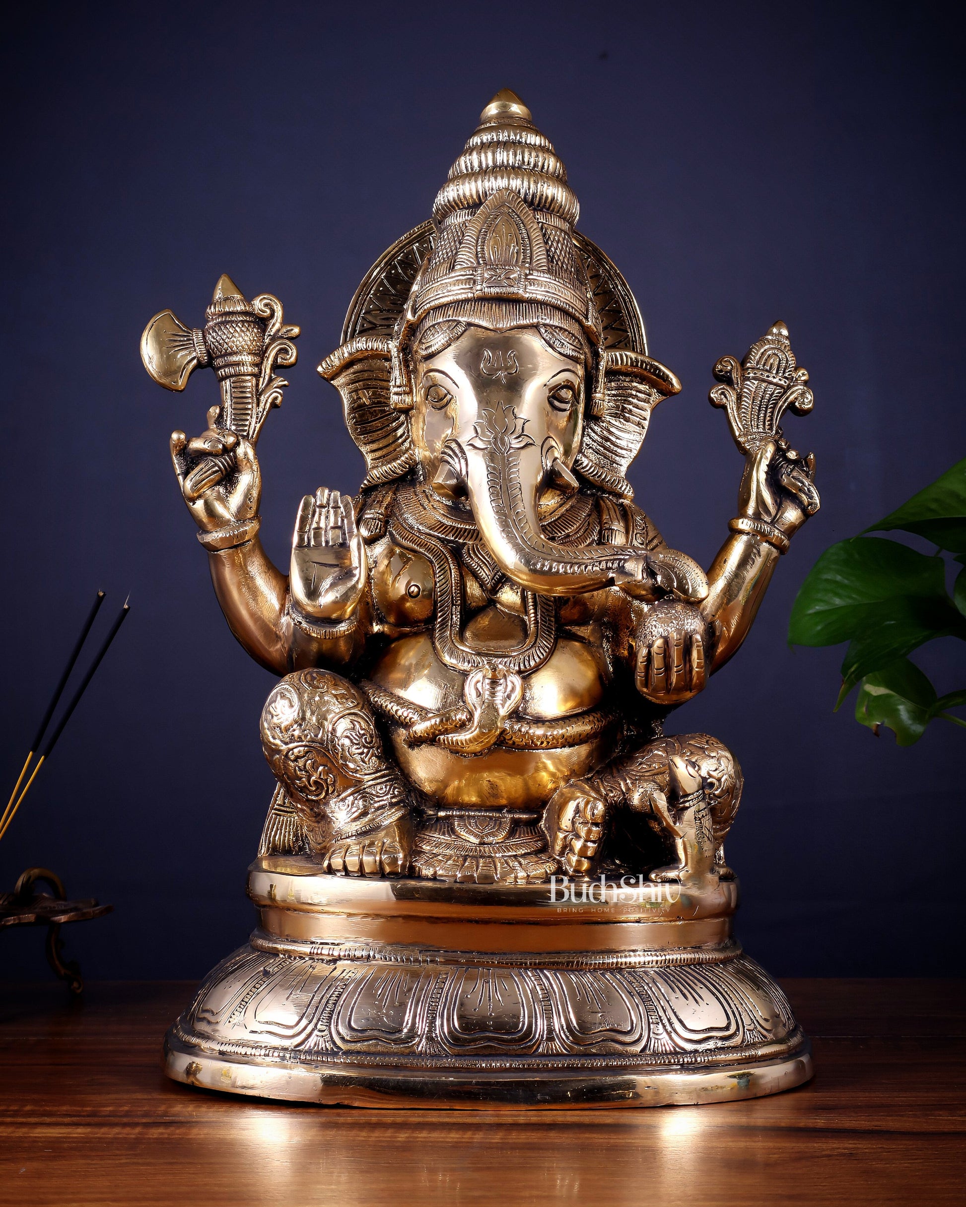 Pure Brass Ganesha Statue – 15 inch Tall - Sama Homes Idol - Brass Sculpture - Eco-friendly - Sama Homes