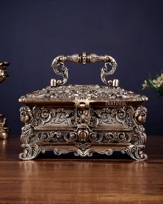 Unique Brass Victorian Multipurpose Jewellery Box – Vintage Style 7.5" - Sama Homes Idol - Brass Sculpture