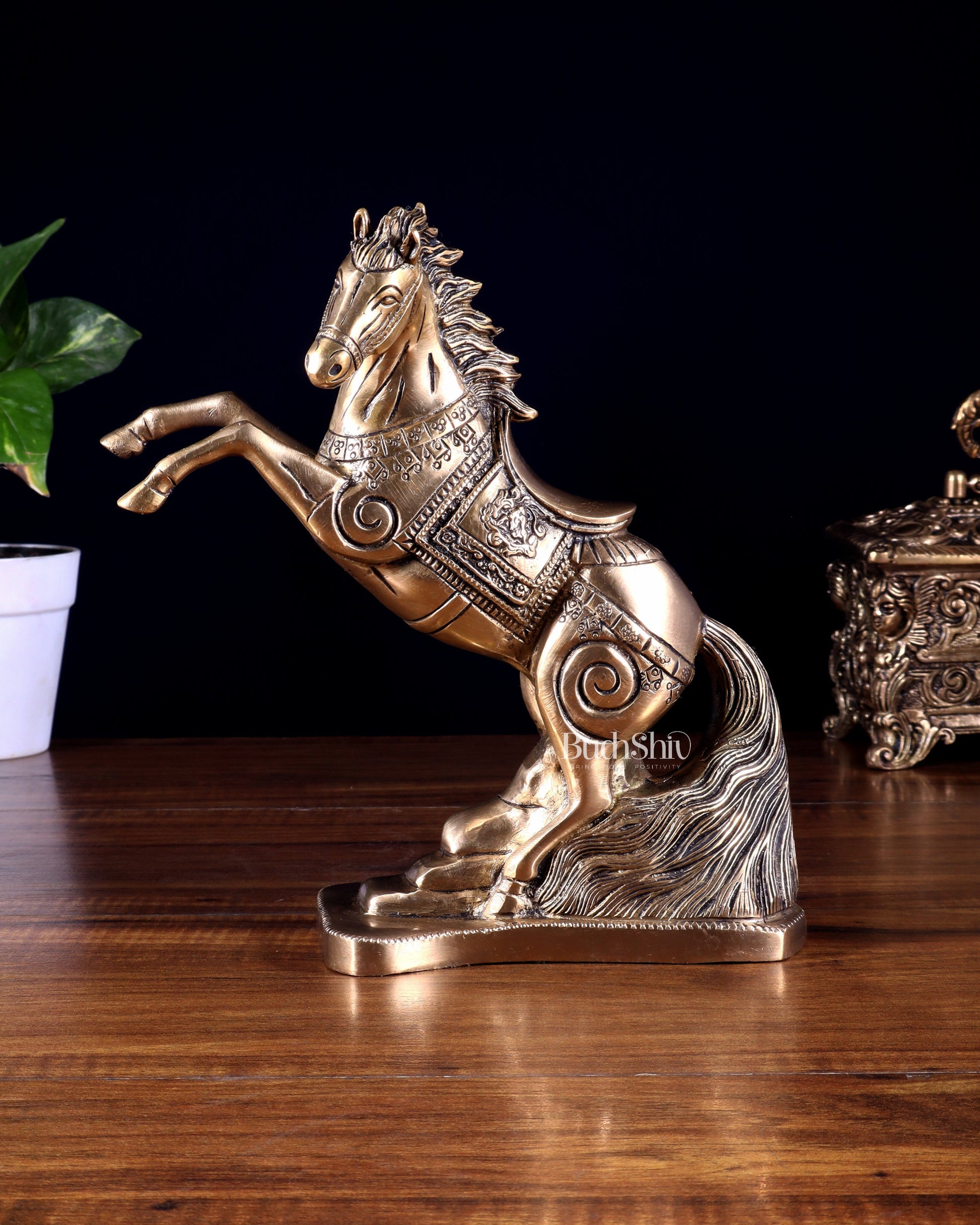 Pure Brass Feng Shui Horse with Raised Legs – 8.5 Inch | Vastu Good Luck statue - Eco-friendly - Sama Homes