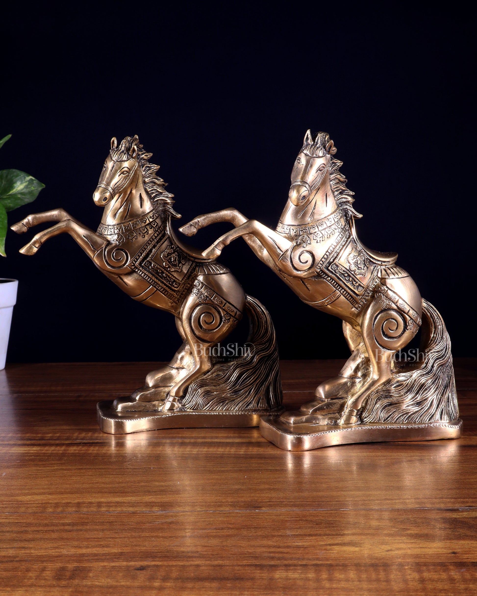 Pair of Pure Brass Feng Shui Horses – 8.5 Inch Each | 4.72 Kg | Vastu Good Luck Decor - Eco-friendly - Sama Homes