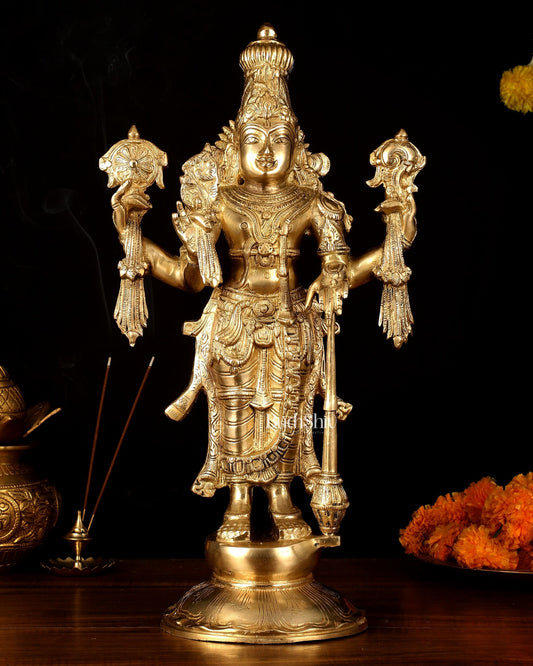 Handcrafted Brass Lord Vishnu Statue - 20" Height - Sama Homes Idol - Brass Sculpture