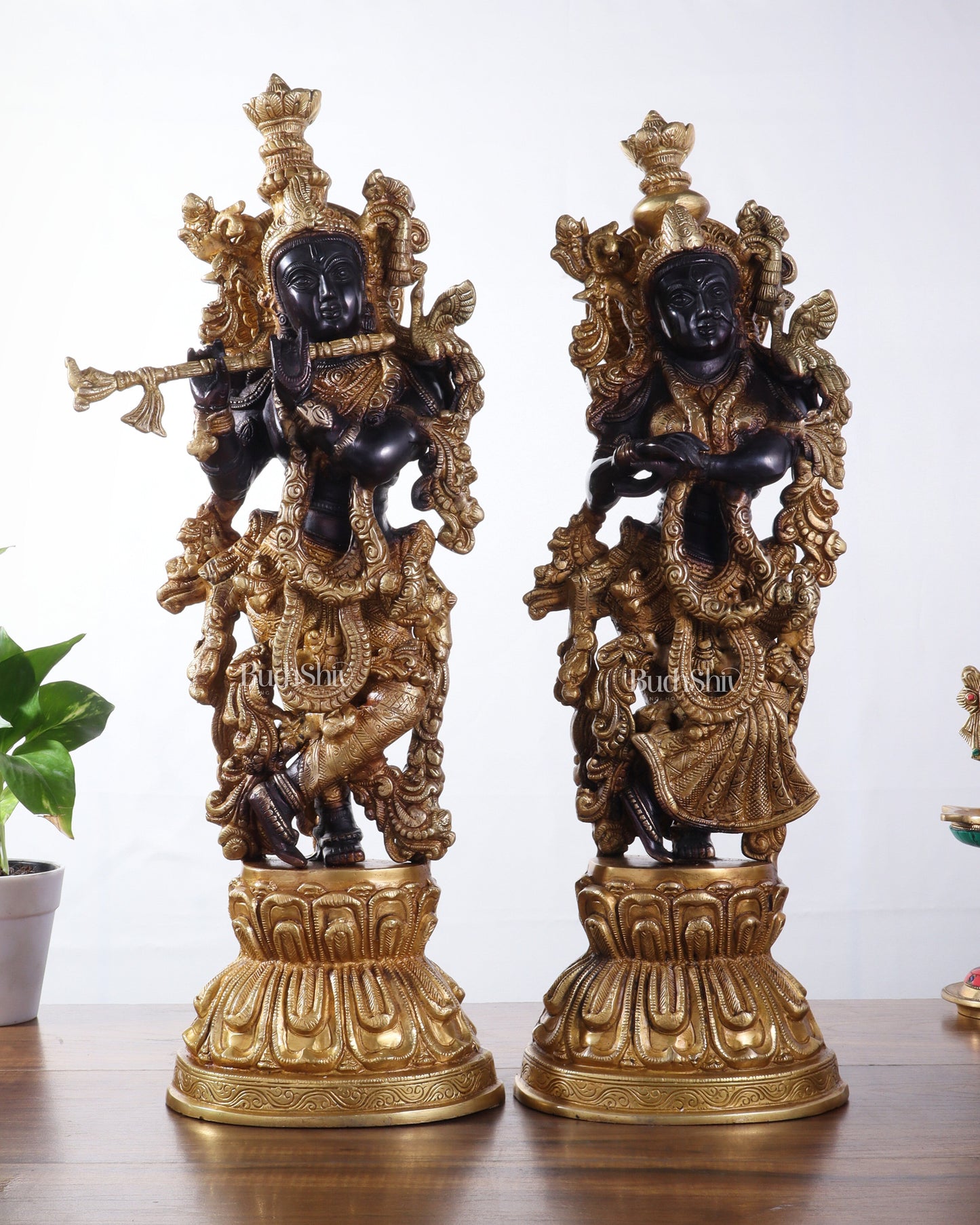 Brass Radha Krishna Idol Set - 21" black edition | 100% Certified Copper & Brass - Sama Homes Idol - Brass Sculpture