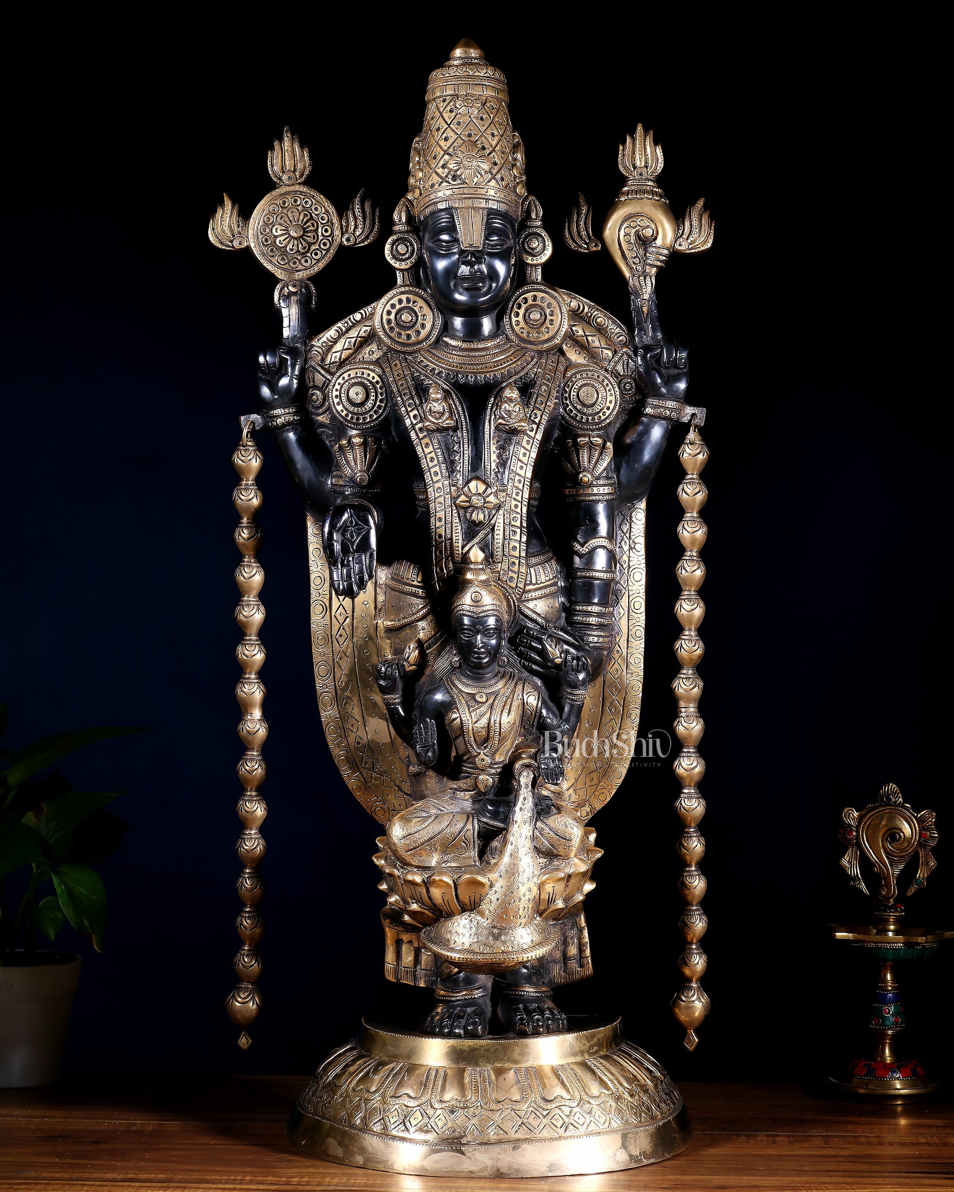 Pure Brass Tirupati Balaji with Engraved Goddess Lakshmi – 28” - Sama Homes Idol - Brass Sculpture - Eco-friendly - Sama Homes